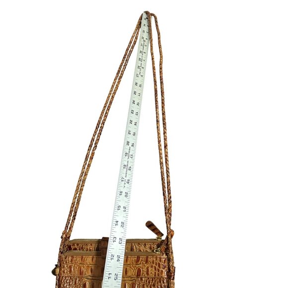 Brahmin Crocodile Embossed Tan Brown Leather Crossbody Bag Double Braided Handle - Picture 11 of 11